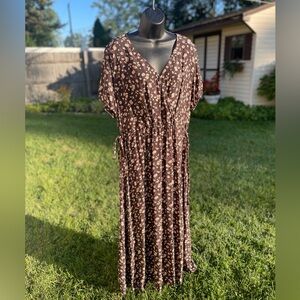 Fatface Rochelle Daisy Midi dress size 14 brown ditzy floral cottagecore NWT